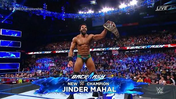 Jinder Mahal holding the WWE Championship